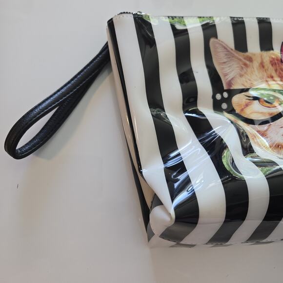 Betsey Johnson Striped Cat Cosmetic Wristlet Bag‎ - Picture 6 of 11